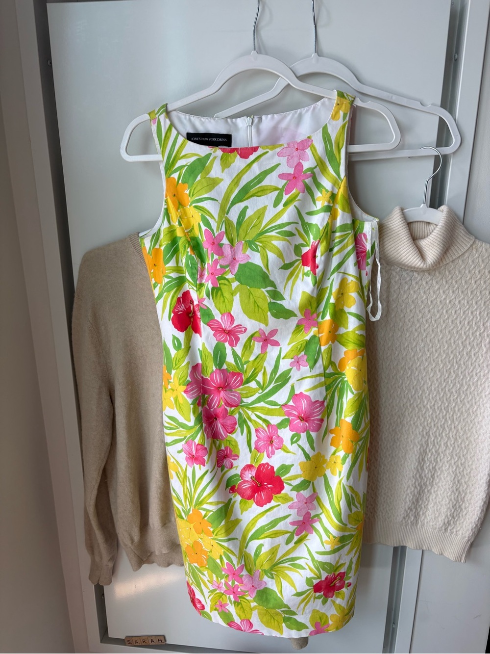 Jones New York White Floral Dress with Pink, Yellow & Green